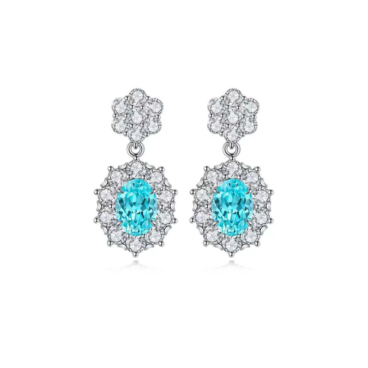 s925 sterling silver lab ruby/sapphire/emerald/paraiba & cz diamond earrings