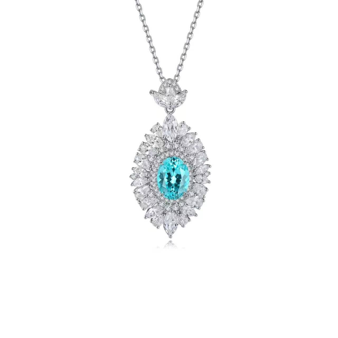 s925 sterling silver lab emerald/ruby/sapphire/paraiba/cobalt spinel & cz diamond necklace