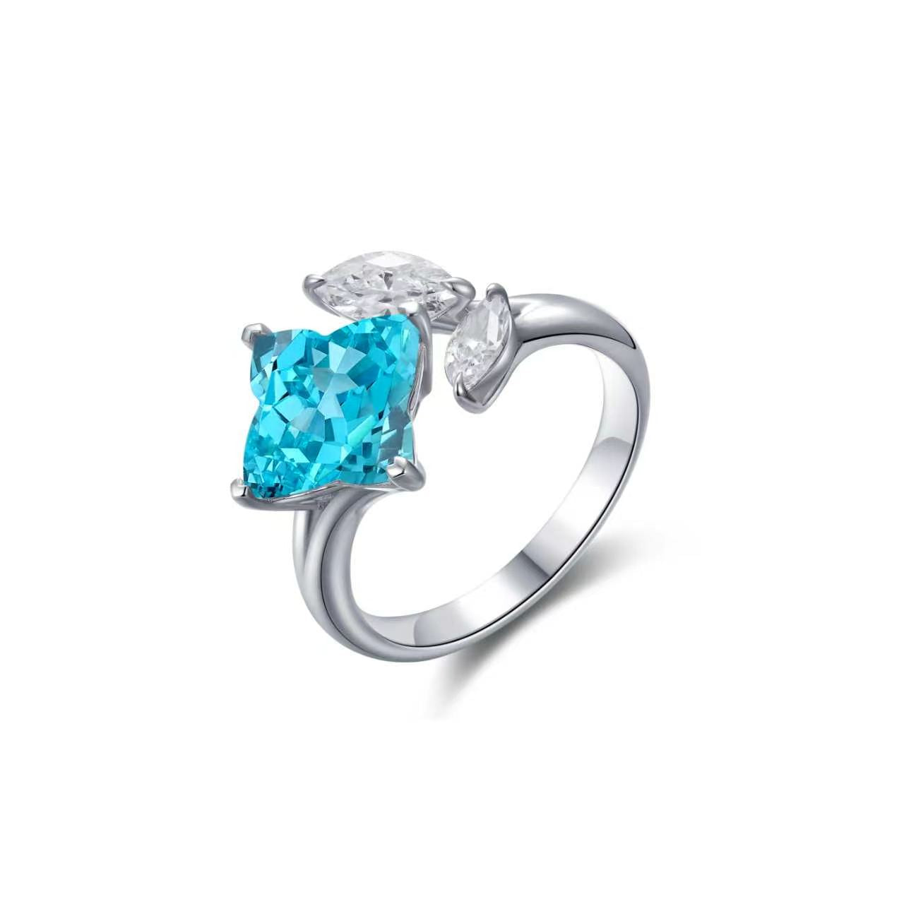 s925 sterling silver lab emerald/sapphire/ruby/paraiba & cz diamond ring