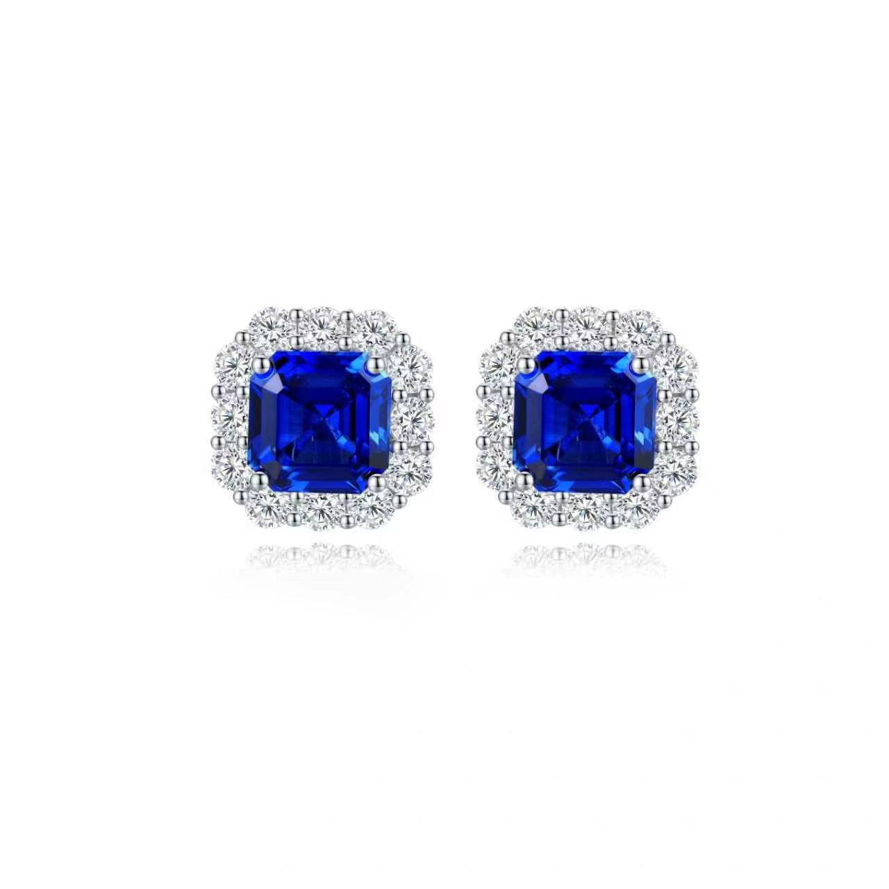 s925 sterling silver lab paraiba/emerald/ruby/sapphire & cz diamond stud earrings