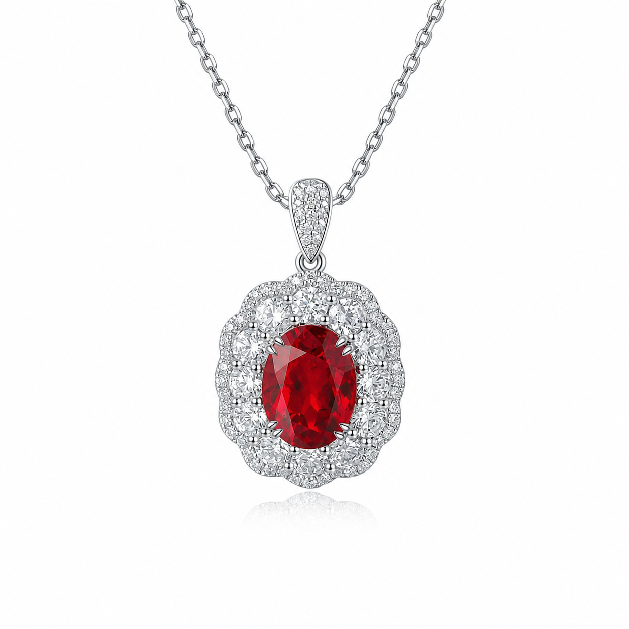 s925 sterling silver lab ruby/sapphire/emerald/paraiba & cz diamond necklace