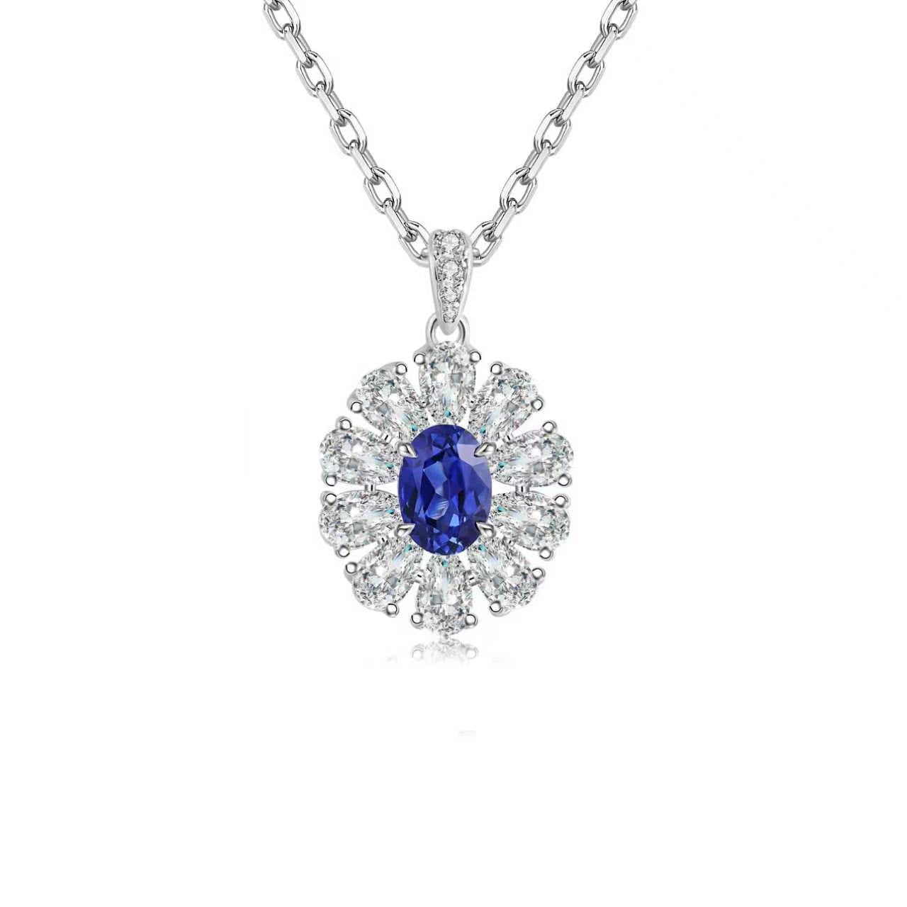 s925 sterling silver lab ruby/sapphire/emerald/paraiba/cobalt spinel & cz diamond necklace