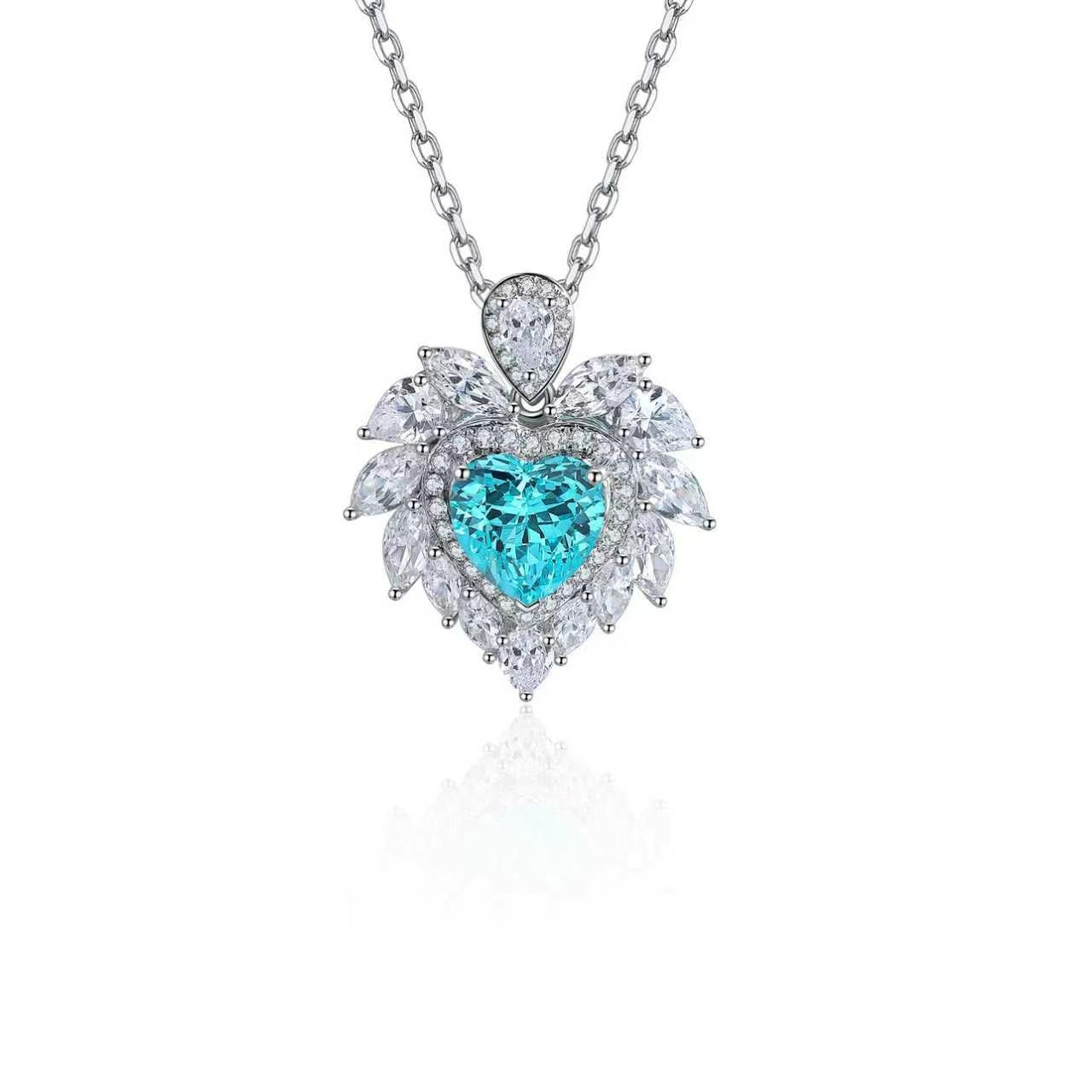 s925 sterling silver lab ruby/sapphire/emerald/paraiba & cz diamond necklace