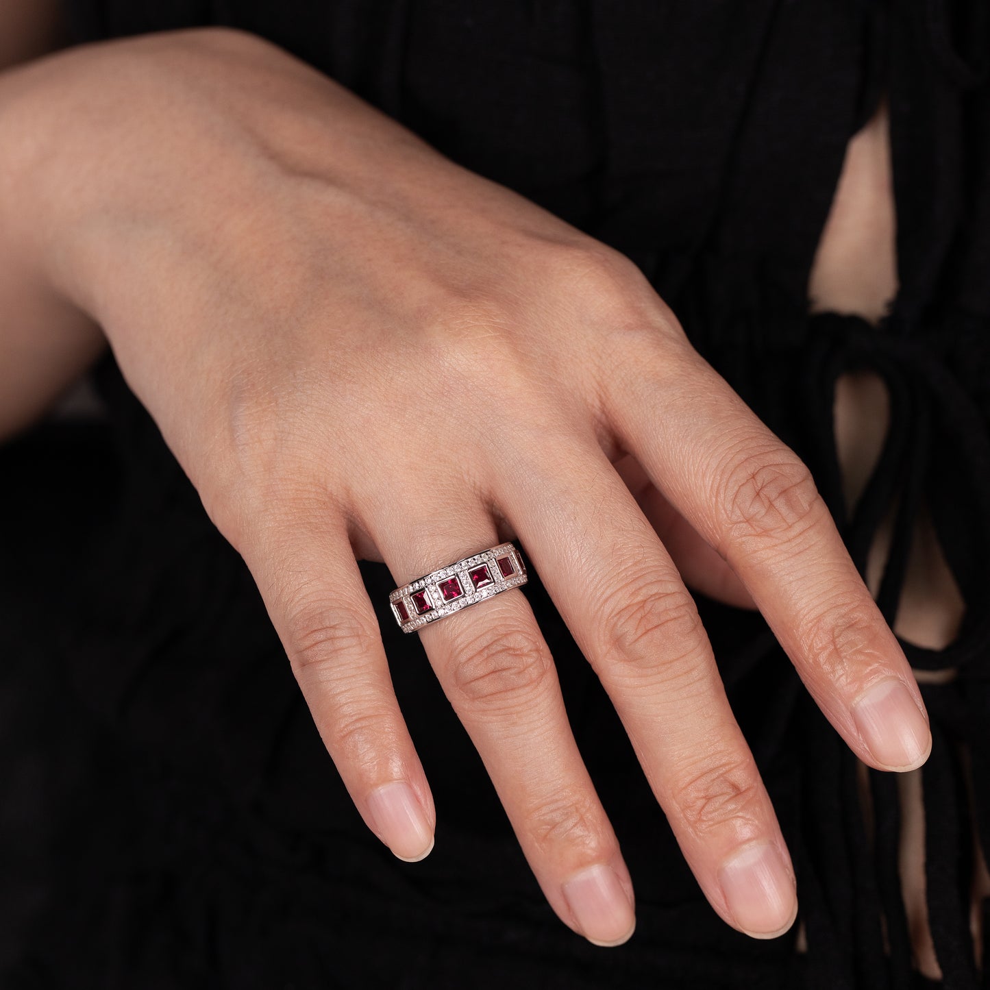 s925 sterling silver lab emerald/ruby/sapphire & cz diamond ring