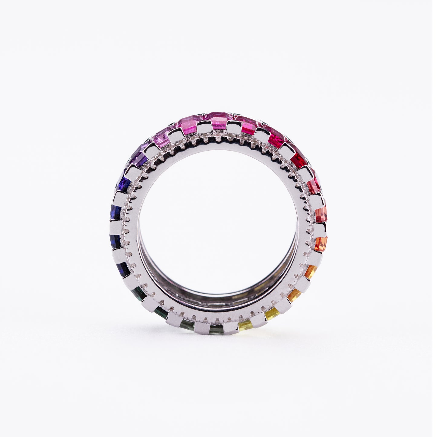 s925 sterling silver lab multi-color sapphire/pink sapphire/emerald & cz diamond ring
