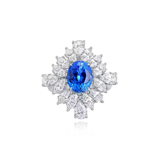 S925 Sterling Silver Lab Cobalt Spinel/Paraiba & CZ Diamond Ring
