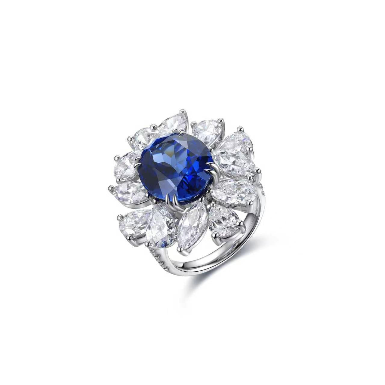 s925 sterling silver lab ruby/sapphire/paraiba & cz diamond ring