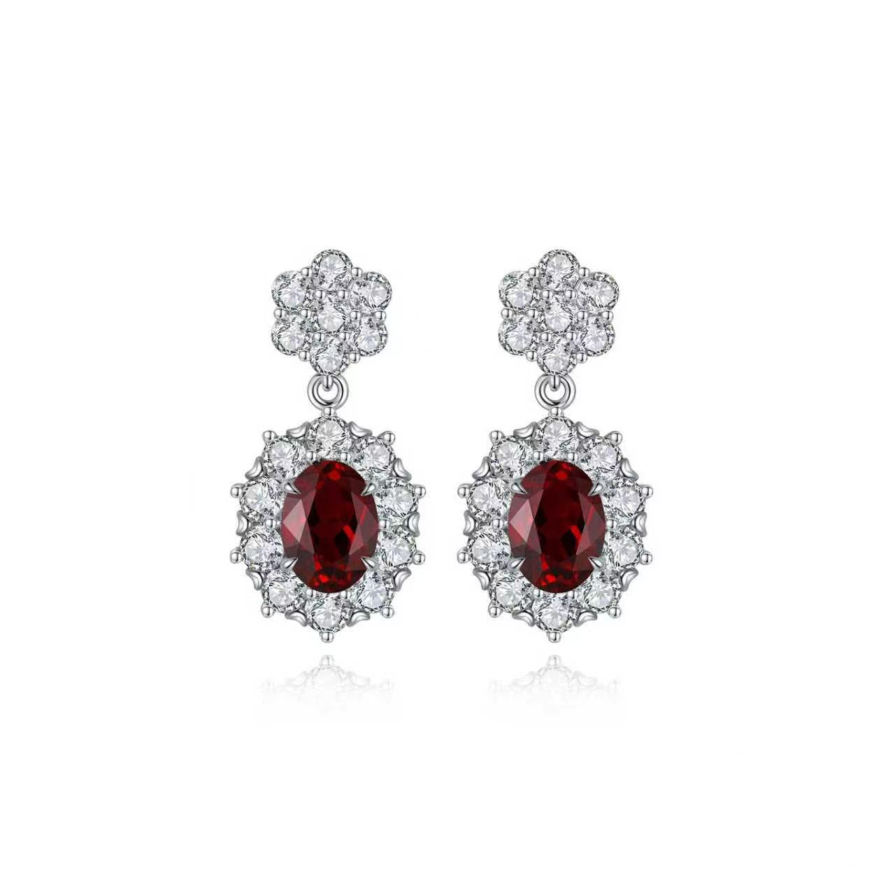 s925 sterling silver lab ruby/sapphire/emerald/paraiba & cz diamond earrings