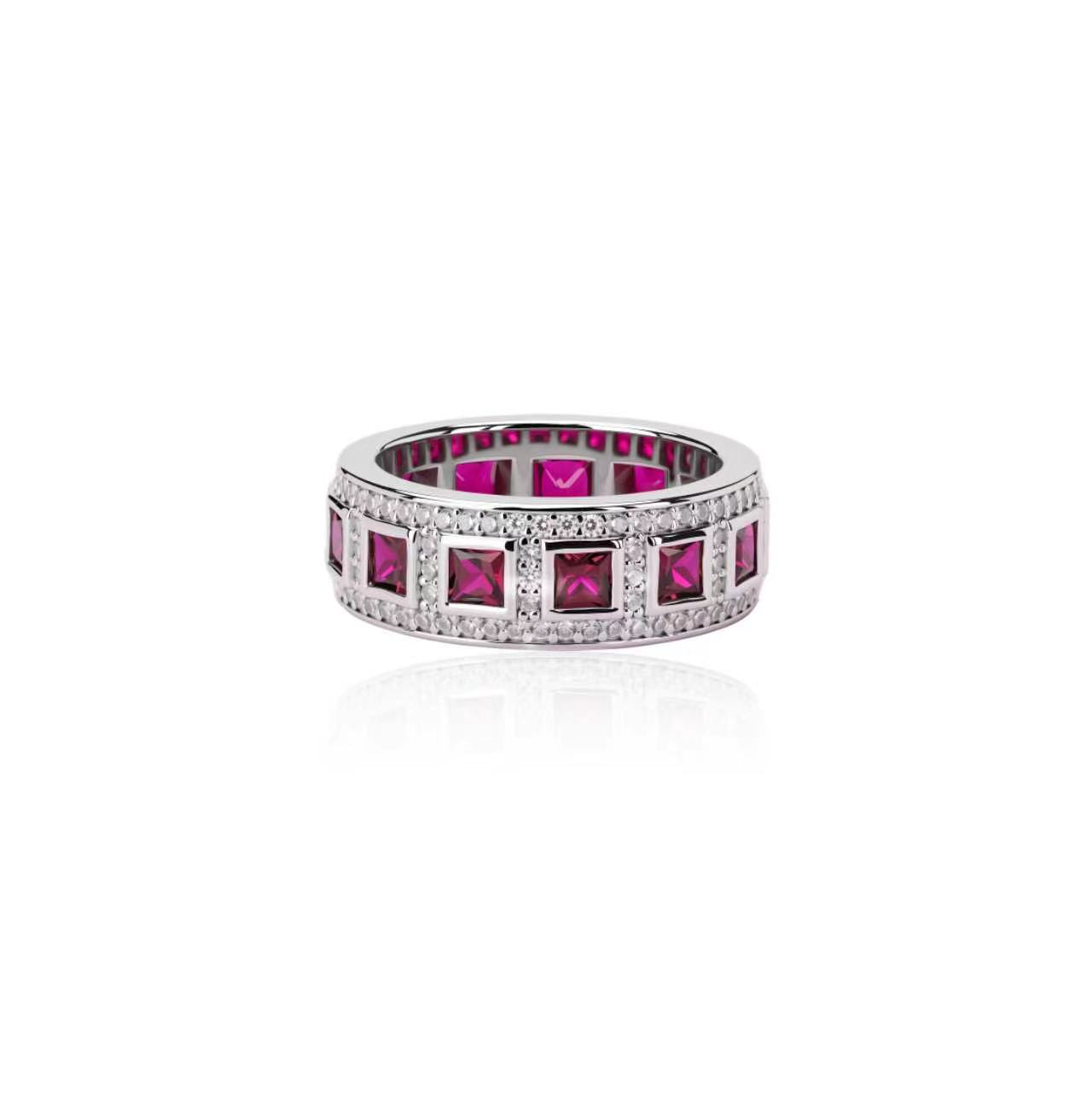 s925 sterling silver lab emerald/ruby/sapphire & cz diamond ring