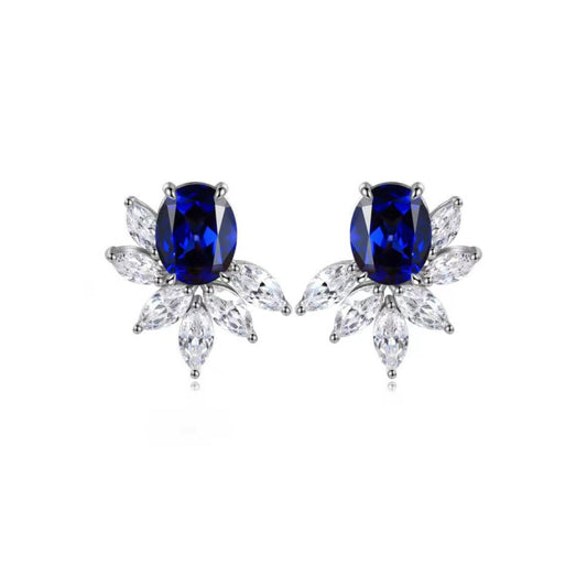 S925 Sterling Silver Lab Sapphire/Ruby/Emerald/Paraiba & CZ Diamond Stud Earrings