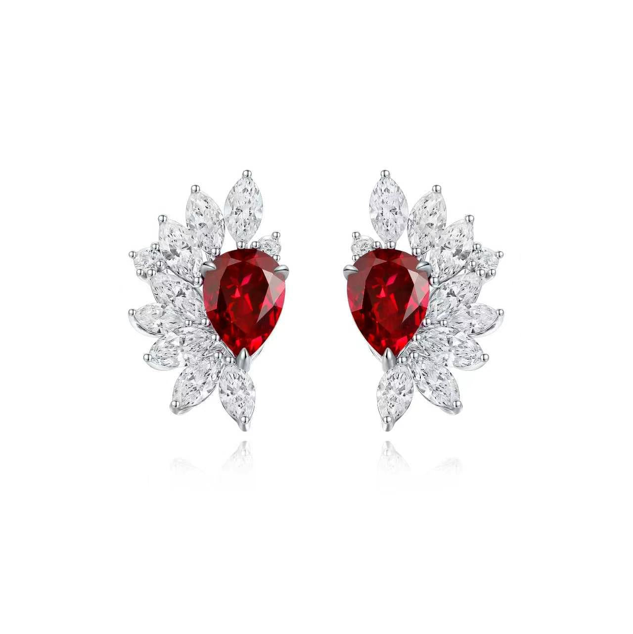 s925 sterling silver lab ruby/sapphire/emerald/paraiba & cz diamond stud earrings