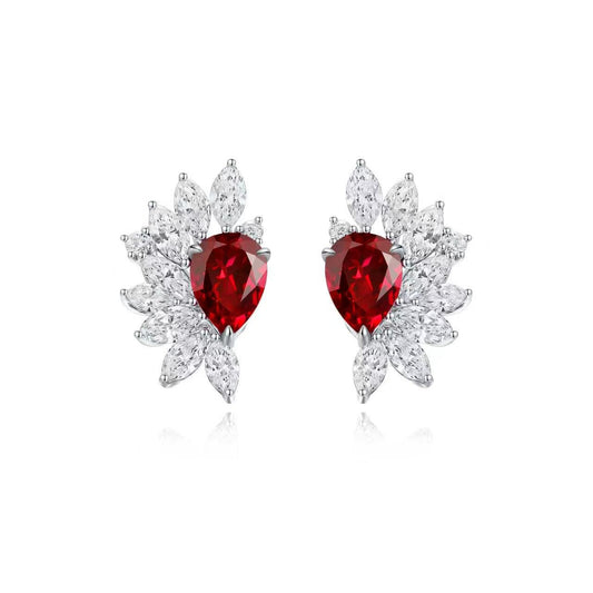 S925 Sterling Silver Lab Ruby/Sapphire/Emerald/Paraiba & CZ Diamond Stud Earrings