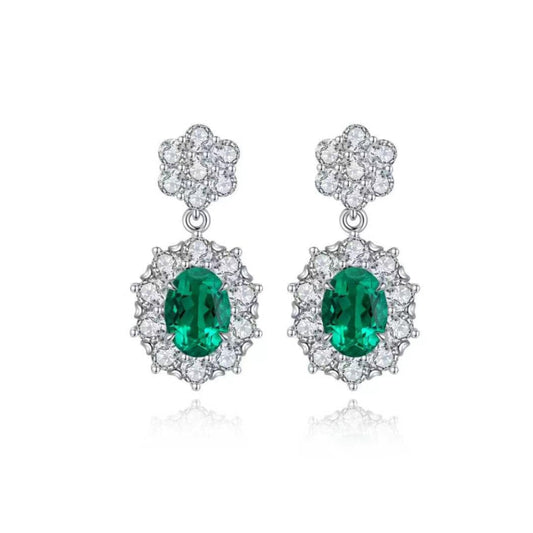 S925 Sterling Silver Lab Ruby/Sapphire/Emerald/Paraiba & CZ Diamond Earrings