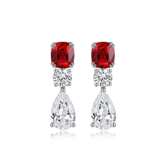 S925 Sterling Silver Lab Ruby/Sapphire/Emerald/Paraiba/Cobalt Spinel & CZ Diamond Earrings