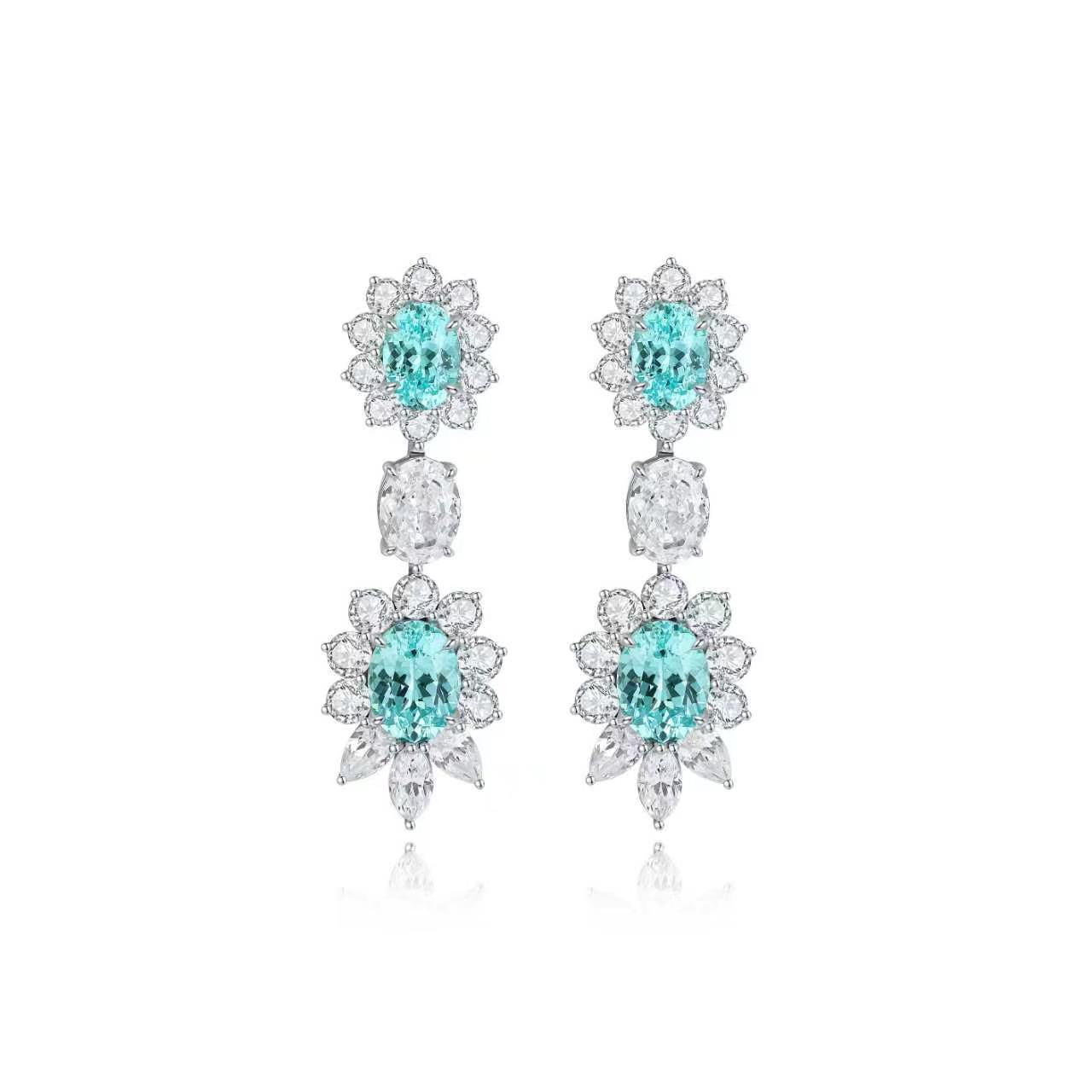 s925 sterling silver lab sapphire/emerald/ruby/paraiba & cz diamond earrings