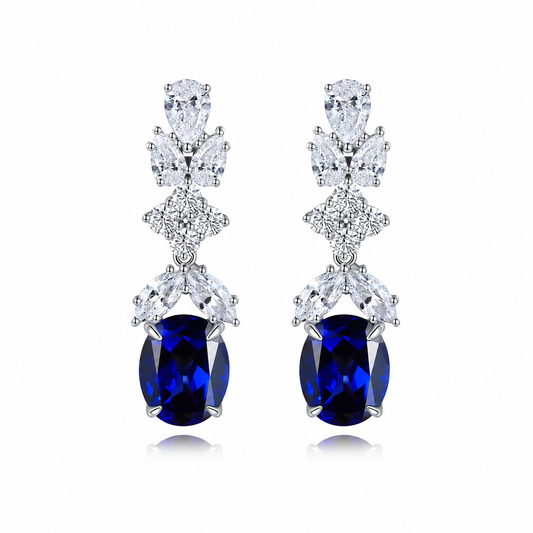 S925 Sterling Silver Lab Sapphire/Emerald/Ruby/Paraiba/Cobalt Spinel & CZ Diamond Earrings