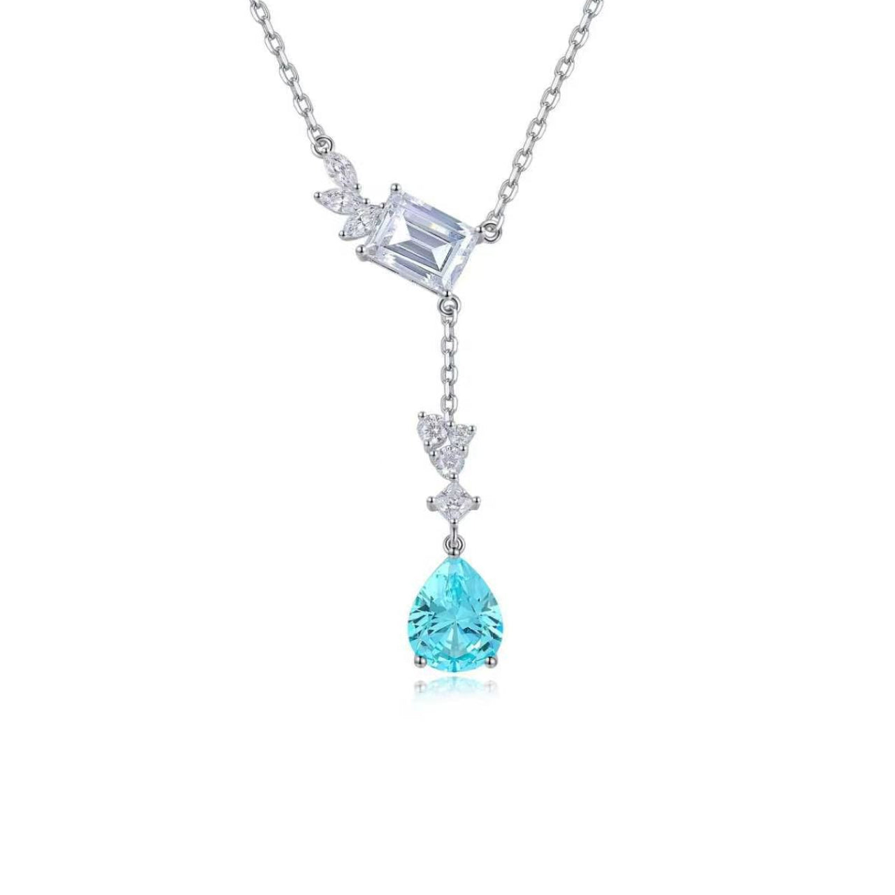 s925 sterling silver lab paraiba & cz diamond necklace
