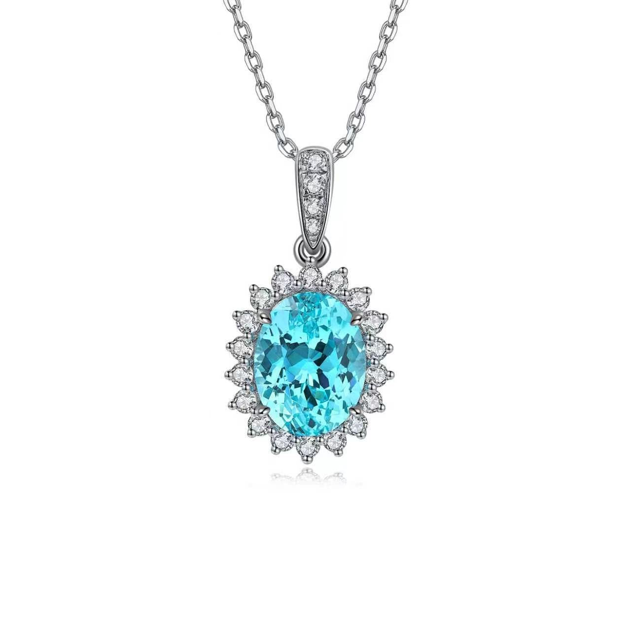 s925 sterling silver lab sapphire/ruby/emerald/paraiba & cz diamond necklace