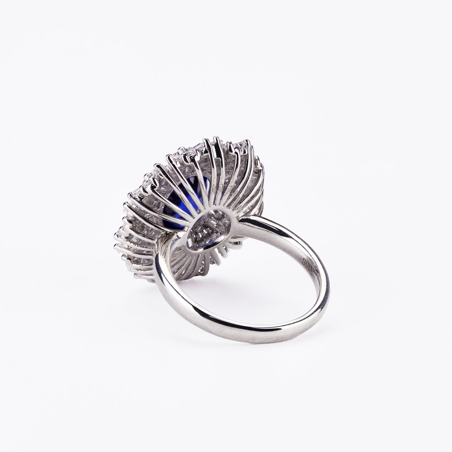 royal blue oval sapphire double halo engagement ring in sterling silver s925, art deco wedding promise ring for her