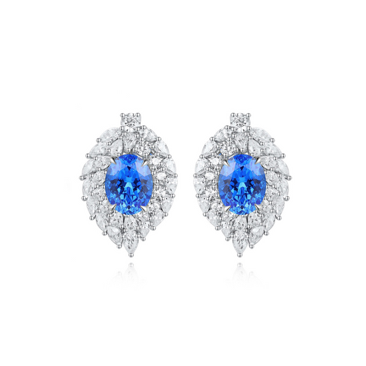 S925 Sterling Silver Lab Cobalt Spinel/Paraiba/Ruby/Emerald/Sapphire & CZ Diamond Earrings