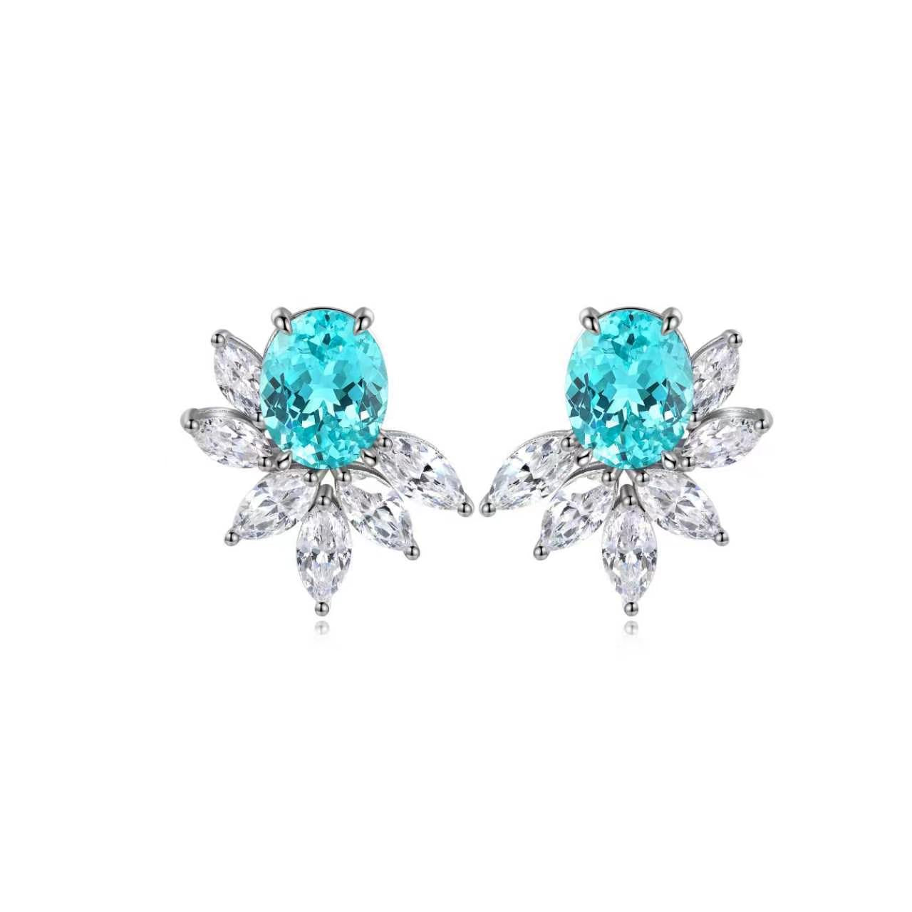 s925 sterling silver lab sapphire/ruby/emerald/paraiba & cz diamond stud earrings