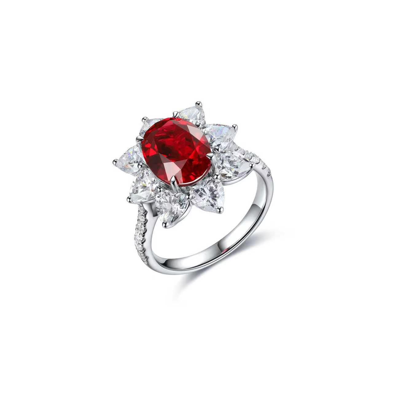s925 sterling silver lab ruby/sapphire/emerald/paraiba & cz diamond ring