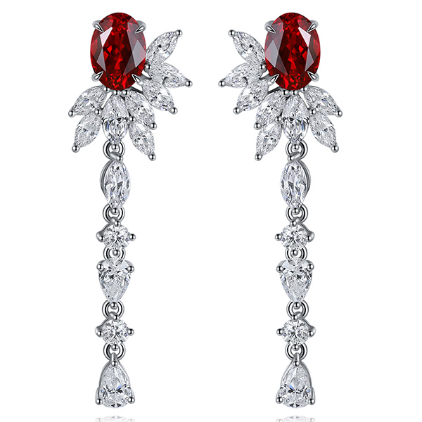 s925 sterling silver lab paraiba/ruby & cz diamond earrings