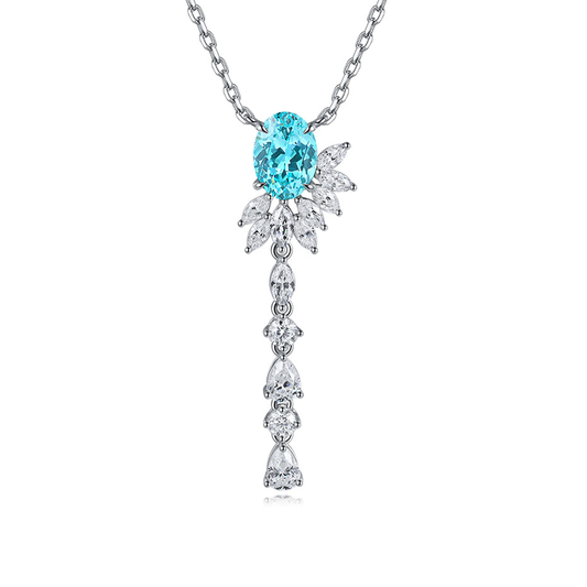 S925 Sterling Silver Lab Paraiba/Ruby & CZ Diamond Necklace