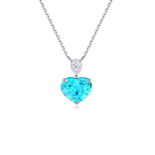 Neon Blue Paraiba Tourmaline Heart Necklace In S925 Sterling Silver ,18K White Gold Plated