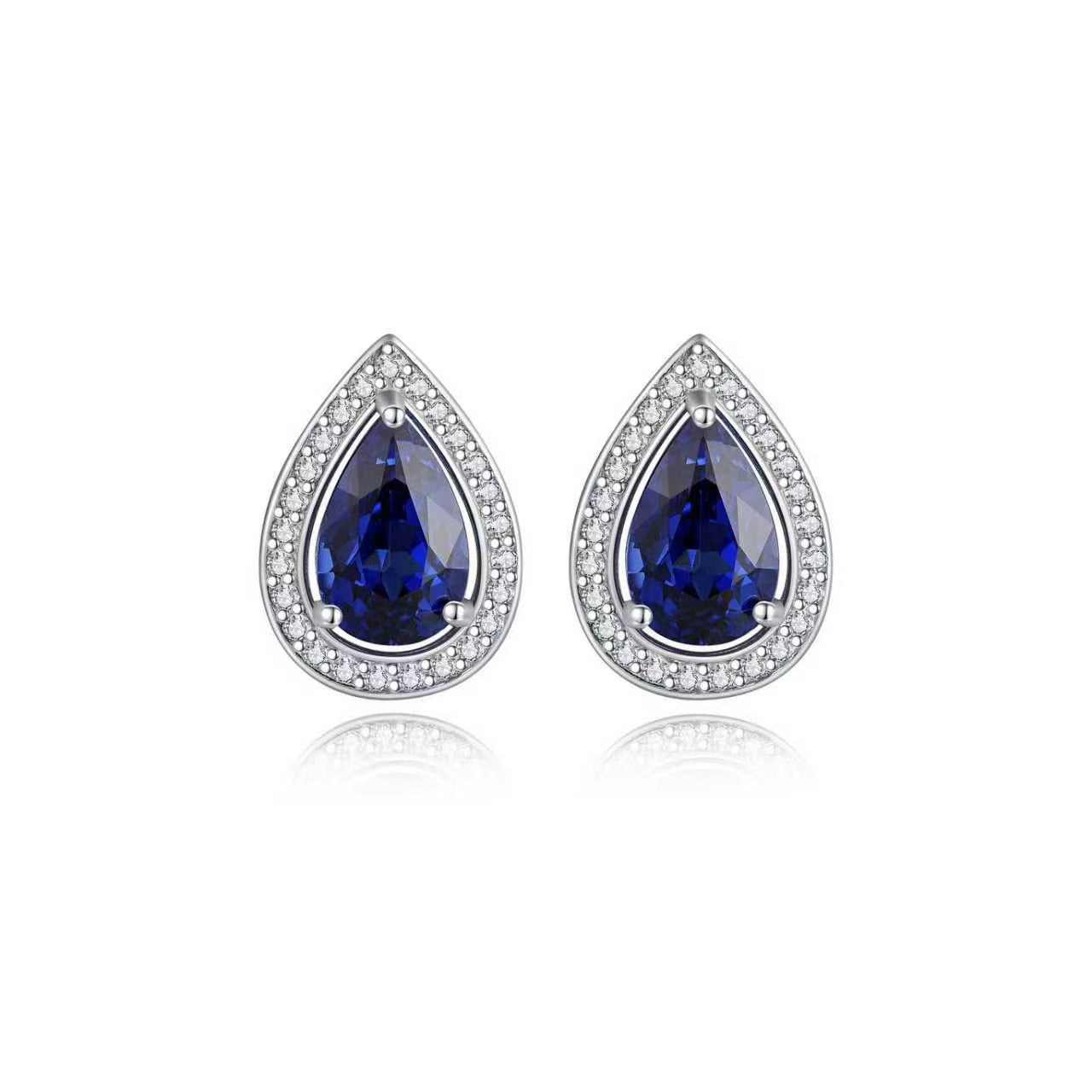 s925 sterling silver lab cobalt spinel/ruby/sapphire/emerald/paraiba & cz diamond stud earrings