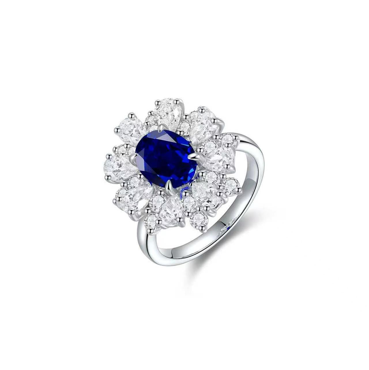 s925 sterling silver lab emerald/ruby/sapphire & cz diamond ring