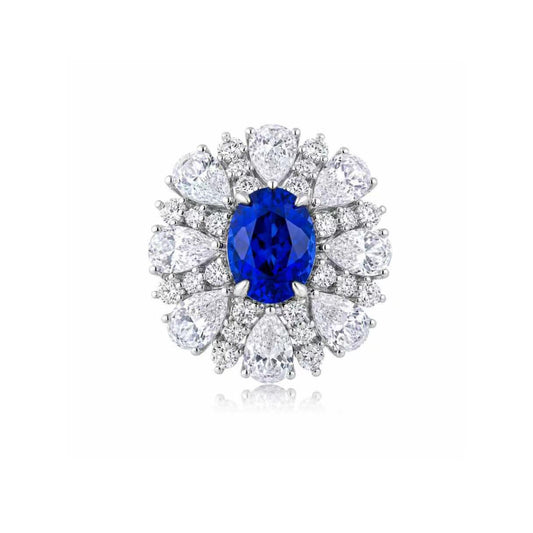 S925 Sterling Silver Lab Sapphire/Paraiba/Emerald/Ruby & CZ Diamond Ring