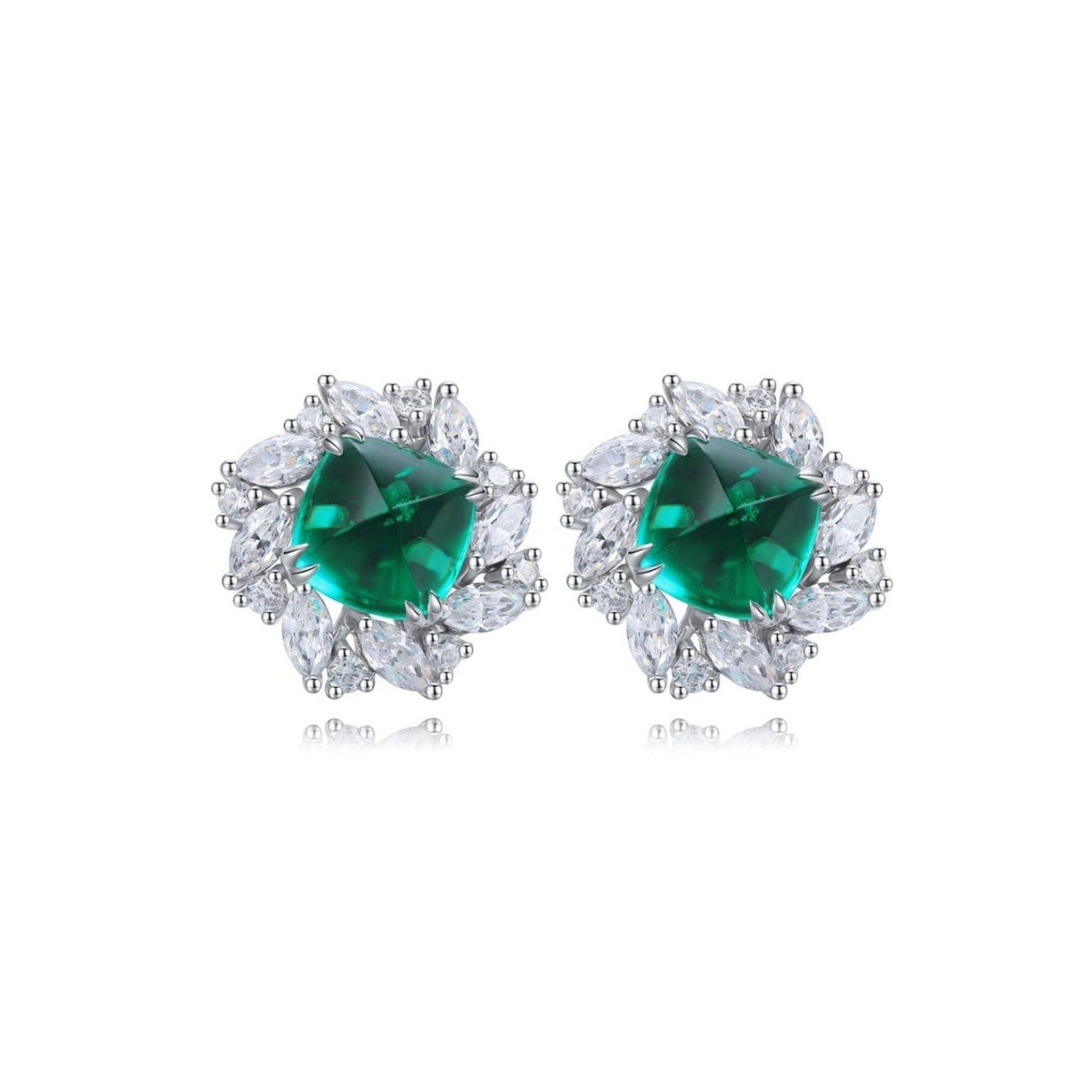 s925 sterling silver lab emerald/sapphire/ruby/paraiba & cz diamond stud earrings