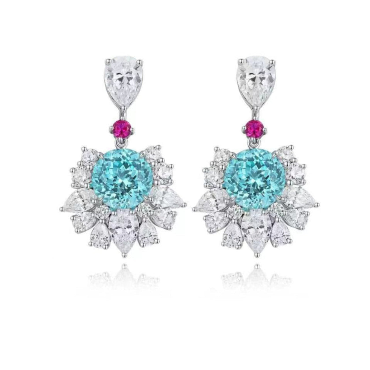 s925 sterling silver lab paraiba/ruby/sapphire/emerald/cobalt spinel & cz diamond earrings