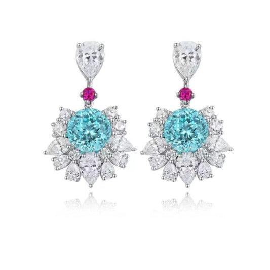 S925 Sterling Silver Lab Paraiba/Ruby/Sapphire/Emerald/Cobalt Spinel & CZ Diamond Earrings