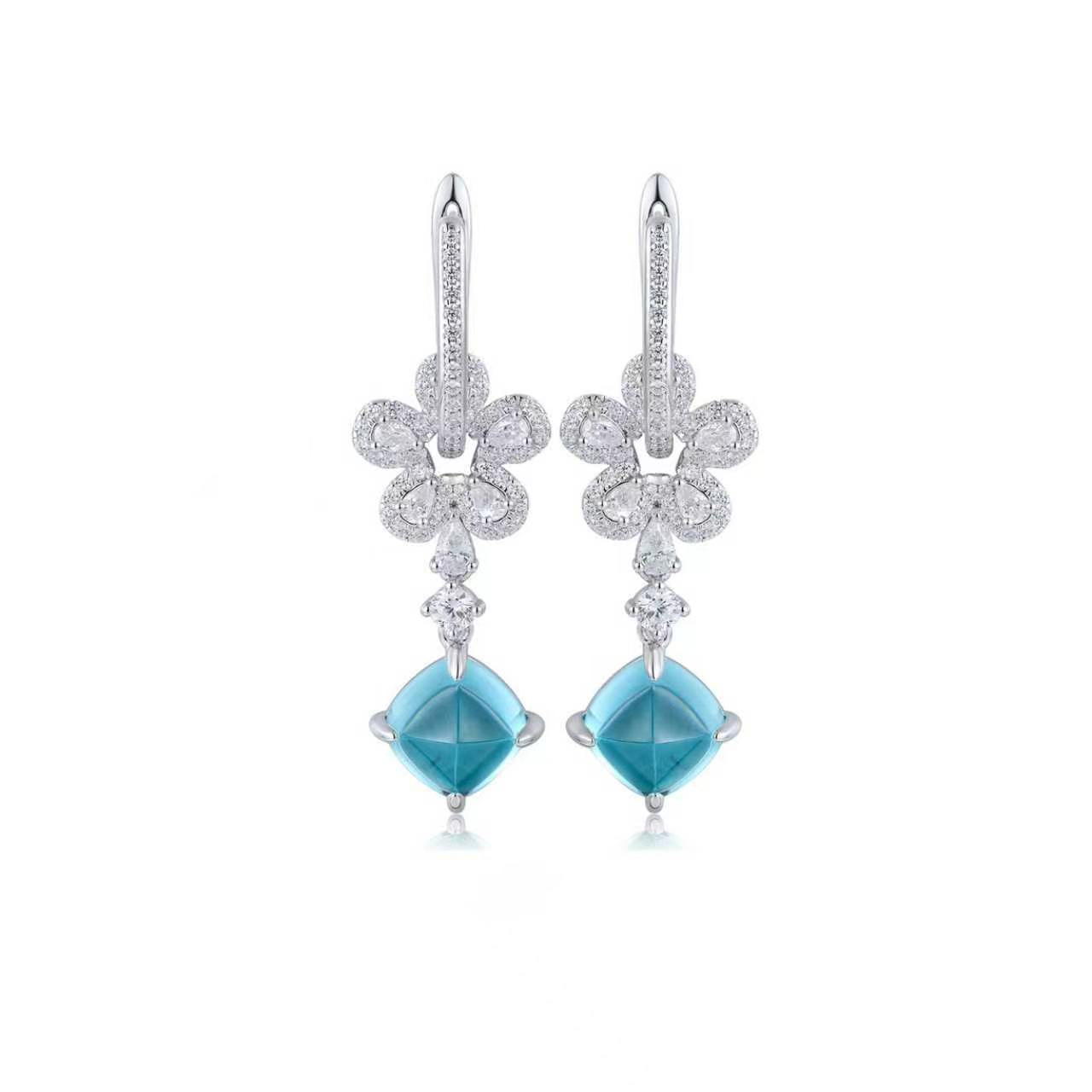 s925 sterling silver lab cobalt spinel/paraiba/ruby/sapphire/emerald & cz diamond earrings