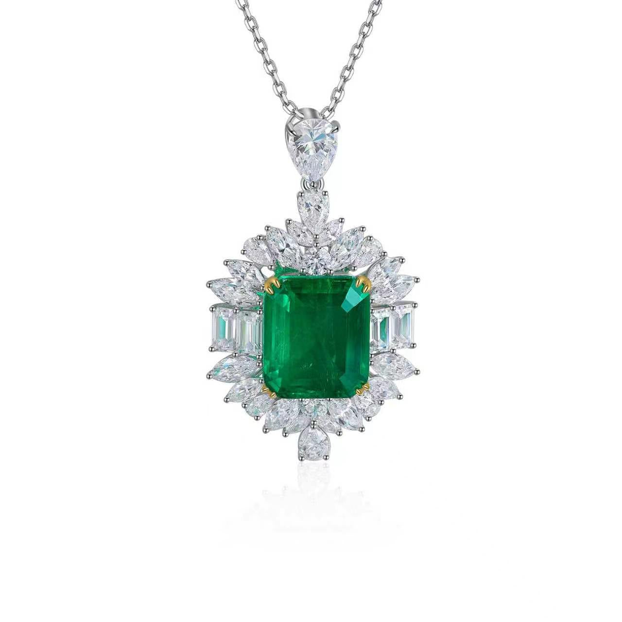 s925 sterling silver lab emerald & cz diamond necklace