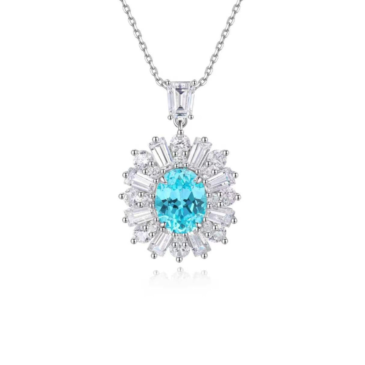 s925 sterling silver lab paraiba/cobalt spinel/emerald/sapphire/ruby & cz diamond necklace
