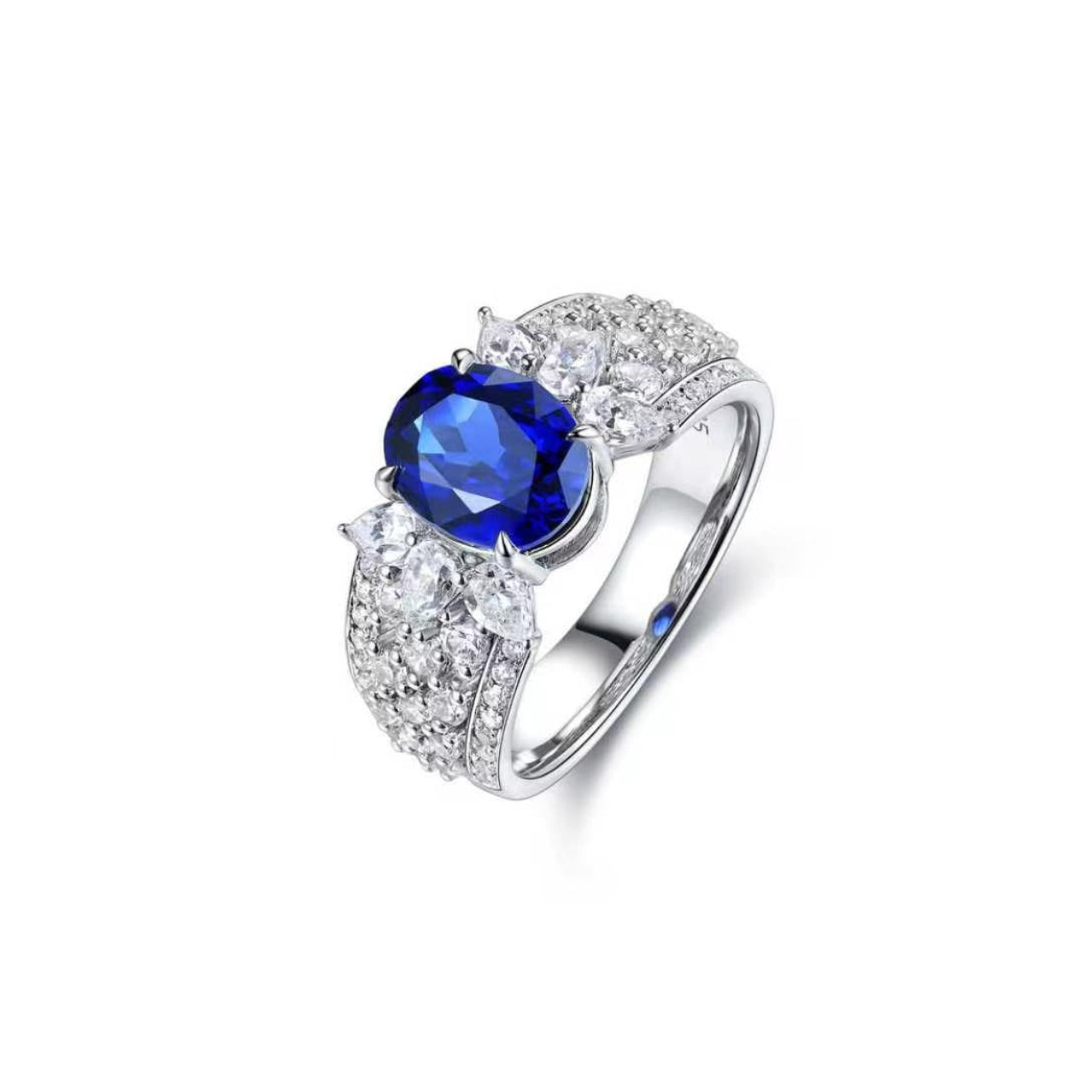 oval blue sapphire ring in s925 sterling silver, cz diamond accent ring, elegant engagement promise ring, anniversary gift for her