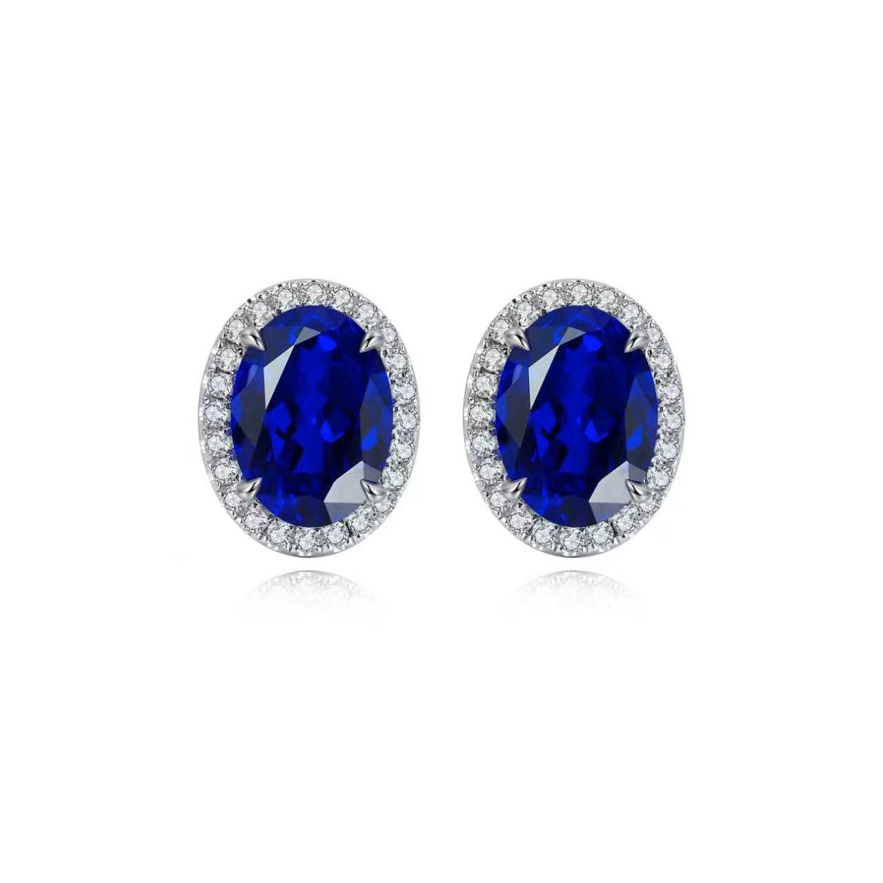s925 sterling silver lab paraiba/ruby/sapphire/emerald & cz diamond stud earrings