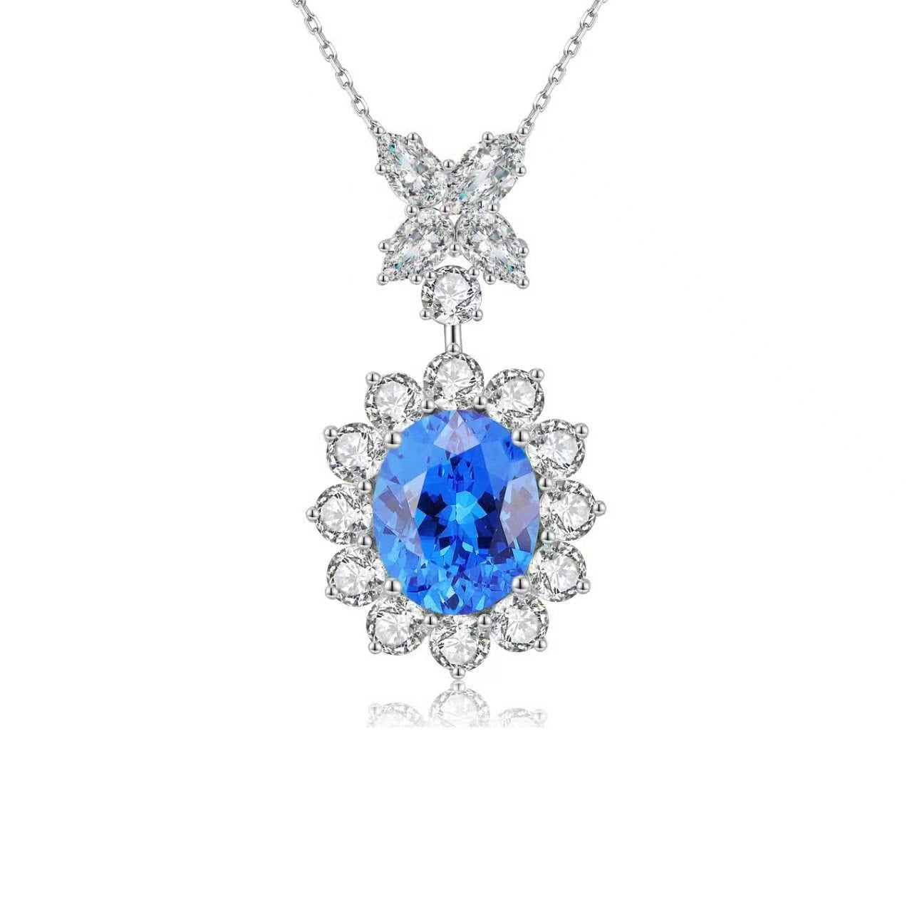 s925 sterling silver lab cobalt spinel/paraiba/emerald/sapphire/ruby & cz diamond necklace