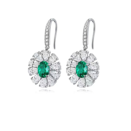 S925 Sterling Silver Lab Emerald/Cobalt Spinel/Ruby/Sapphire/Paraiba & CZ Diamond Earrings