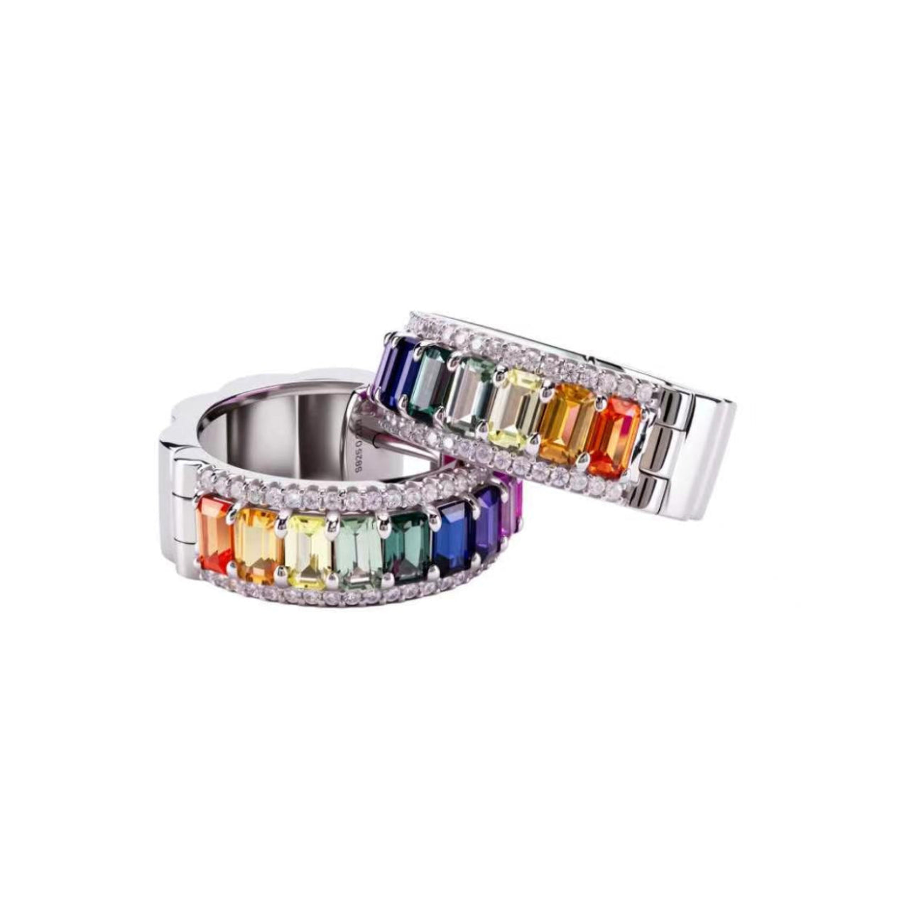 minimalist rainbow sapphire huggie hoop earrings in s925 sterling silver, multicolor gemstone hoops, dainty everyday earrings