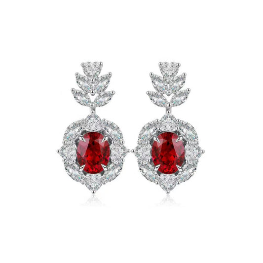 S925 Sterling Silver Lab Ruby/Sapphire/Emerald/Paraiba/Cobalt Spinel & CZ Diamond Earrings