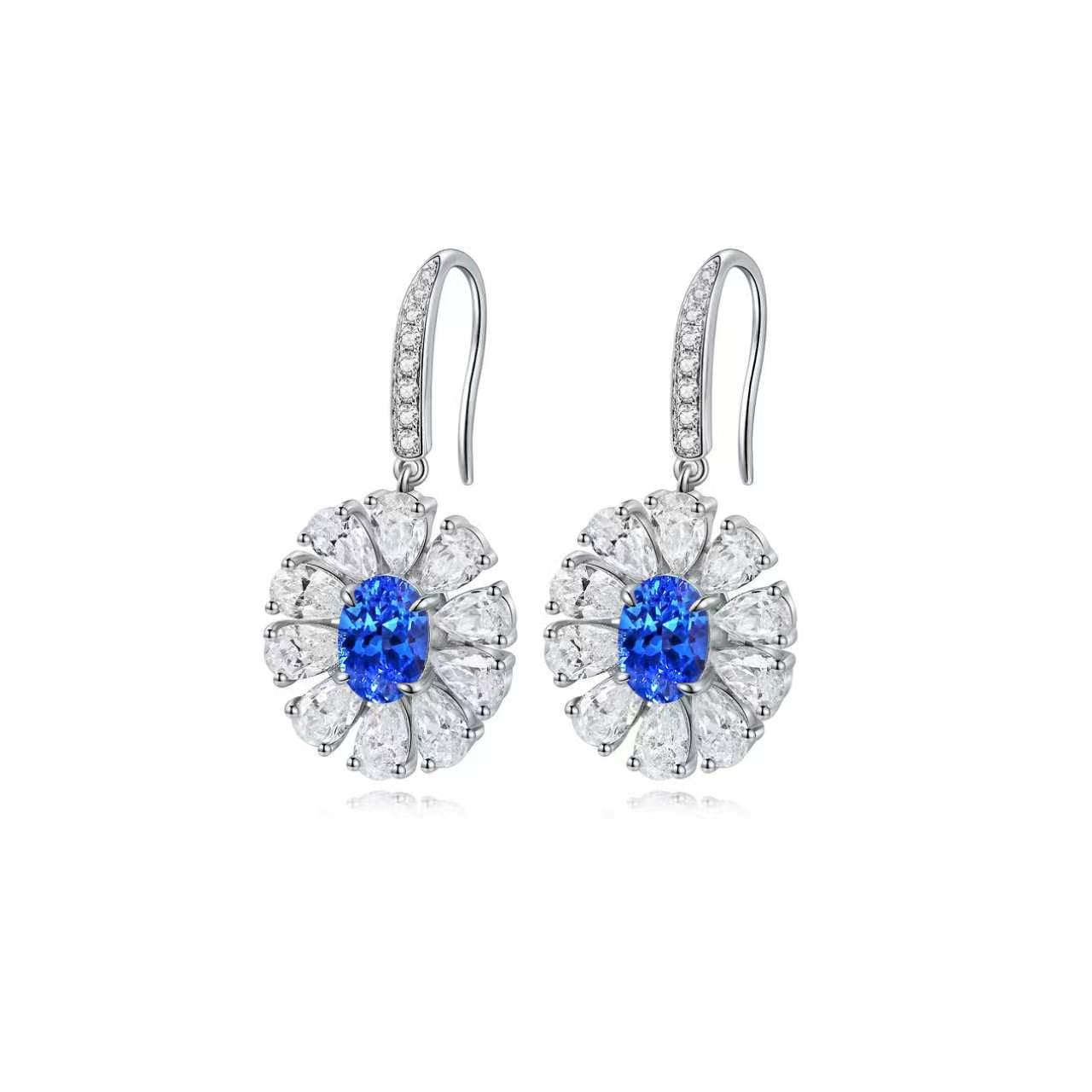 s925 sterling silver lab emerald/cobalt spinel/ruby/sapphire/paraiba & cz diamond earrings
