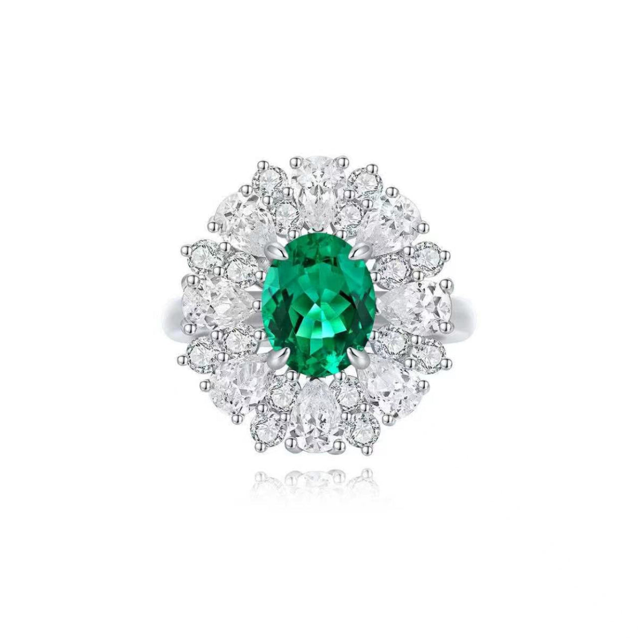 s925 sterling silver lab emerald/ruby/sapphire & cz diamond ring