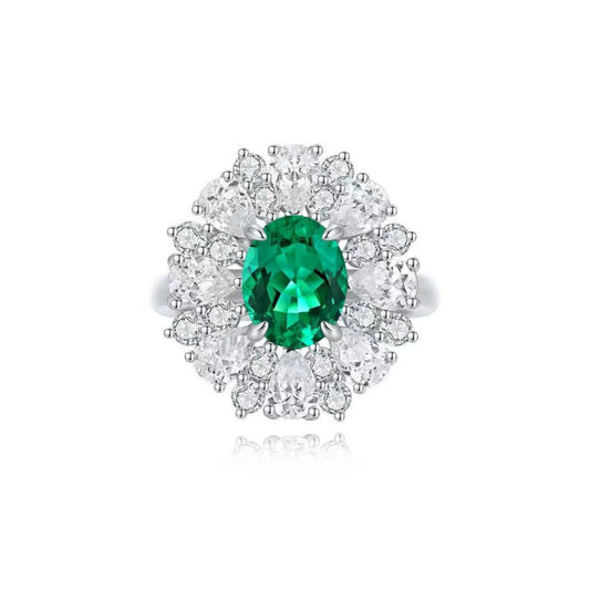 S925 Sterling Silver Lab Emerald/Ruby/Sapphire & CZ Diamond Ring