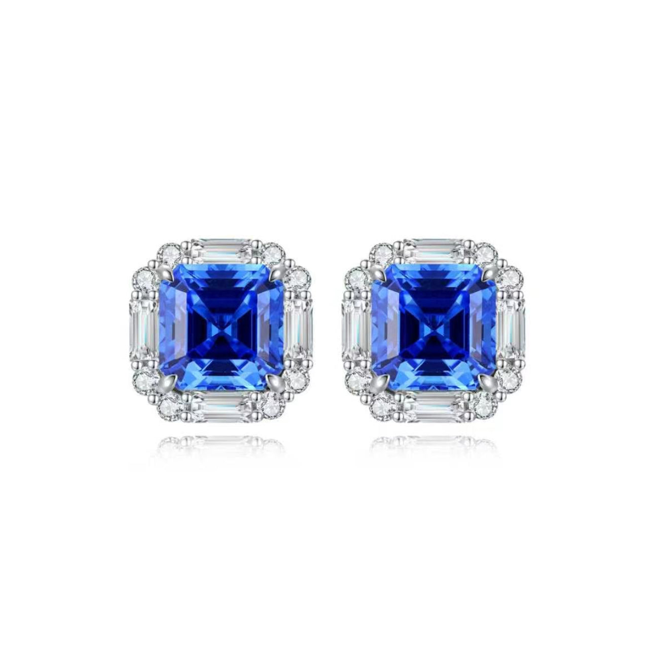 s925 sterling silver lab cobalt spinel/ruby/sapphire/emerald/paraiba & cz diamond stud earrings