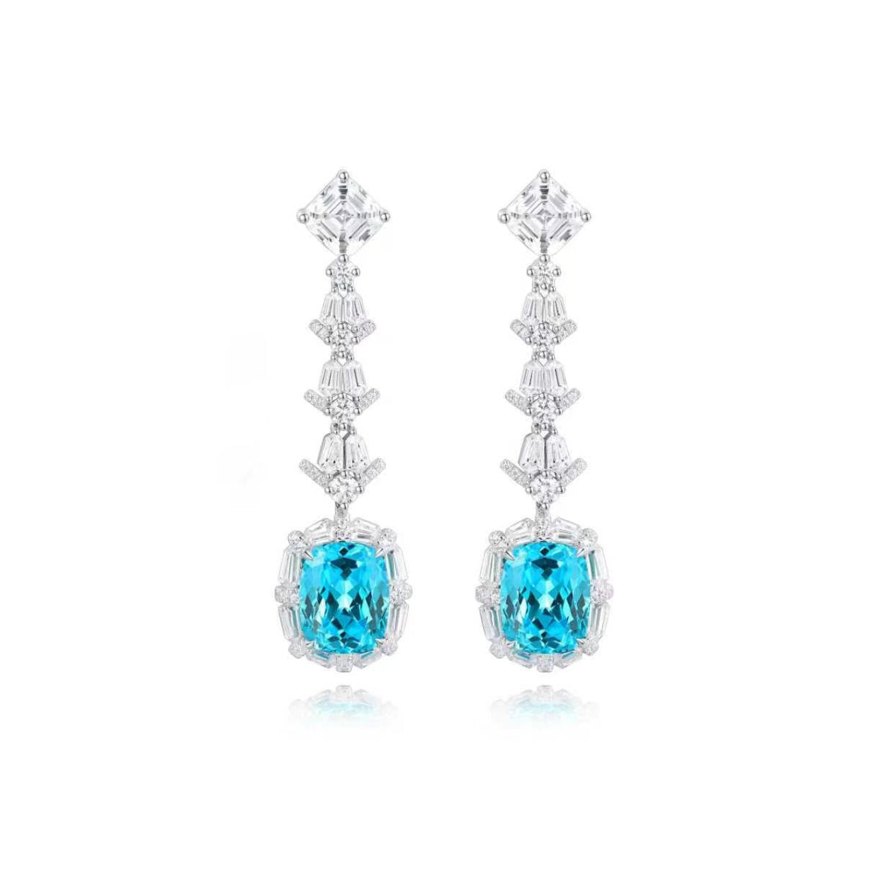 s925 sterling silver lab paraiba/sapphire & cz diamond earrings