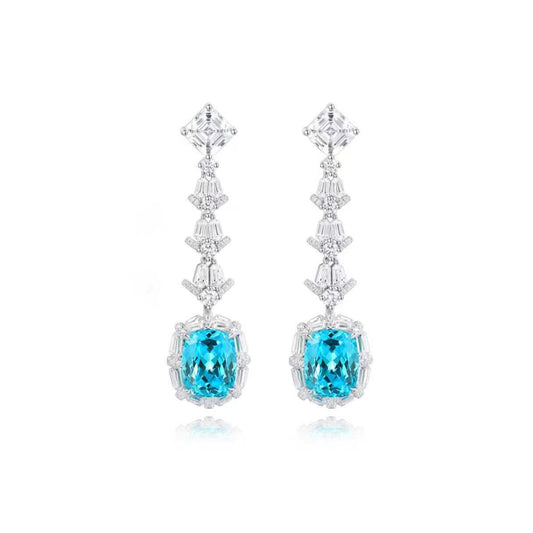 S925 Sterling Silver Lab Paraiba/Sapphire & CZ Diamond Earrings